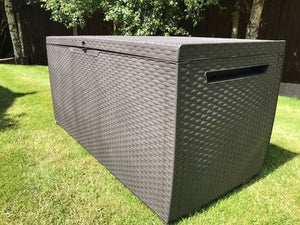 Plastic Garden Storage Box Waterproof Rattan Cushion Chest Deck Patio Outdoor